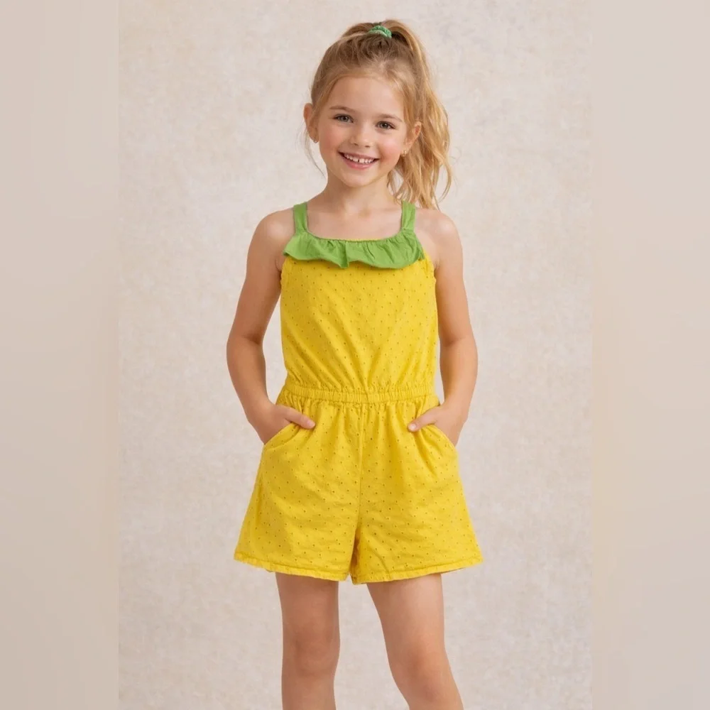Gymboree Girls Yellow Eyelet Romper Size 8 Cotton Summer Outfit